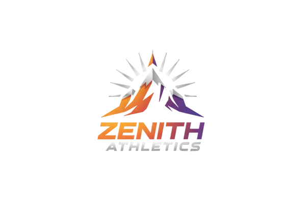 Zenith Athletics logo with mountain design on a dark background